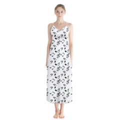 White Music Notes Button Up Chiffon Maxi Dress by snowwhitegirl