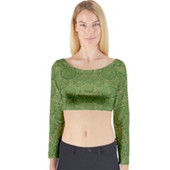 Stars In The Wooden Forest Night In Green Long Sleeve Crop Top by pepitasart