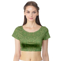 Stars In The Wooden Forest Night In Green Short Sleeve Crop Top by pepitasart