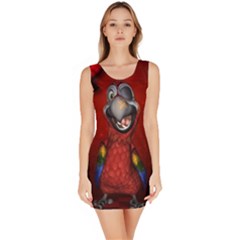 Funny, Cute Parrot With Butterflies Bodycon Dress by FantasyWorld7