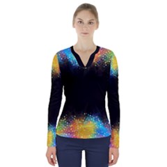 Frame Border Feathery Blurs Design V-neck Long Sleeve Top by Nexatart