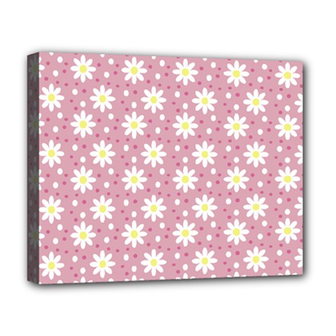 Daisy Dots Pink Deluxe Canvas 20  X 16   by snowwhitegirl