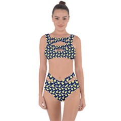 Square Flowers Navy Blue Bandaged Up Bikini Set  by snowwhitegirl