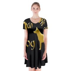 Year Of The Dog - Chinese New Year Short Sleeve V-neck Flare Dress by Valentinaart