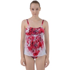 Flower Roses Heart Art Abstract Twist Front Tankini Set by Nexatart