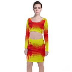 Sun Rise,city,modern Art Long Sleeve Crop Top & Bodycon Skirt Set by NouveauDesign