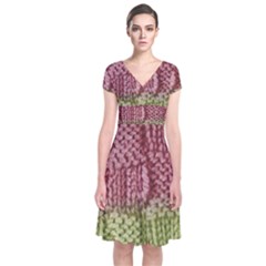 Knitted Wool Square Pink Green Short Sleeve Front Wrap Dress by snowwhitegirl