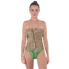 Knitted Wool Square Beige Green Tie Back One Piece Swimsuit by snowwhitegirl