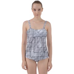 Silver Grid Pattern Twist Front Tankini Set by dflcprints