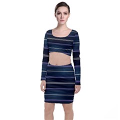 Modern Abtract Linear Design Long Sleeve Crop Top & Bodycon Skirt Set by dflcprints