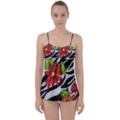 Floral Zebra Print Babydoll Tankini Set by dawnsiegler