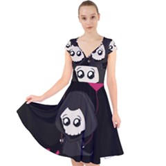 Cute Grim Reaper Cap Sleeve Front Wrap Midi Dress by Valentinaart