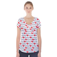 Xoxo Valentines Day Pattern Short Sleeve Front Detail Top by Valentinaart