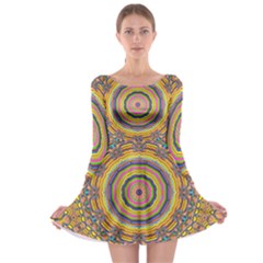 Wood Festive Rainbow Mandala Long Sleeve Skater Dress by pepitasart