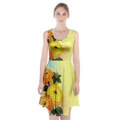 Background Flowers Yellow Bright Racerback Midi Dress by Nexatart