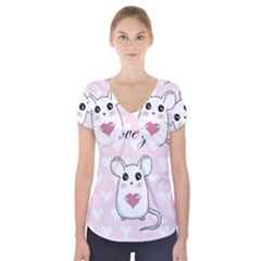 Cute Mouse - Valentines Day Short Sleeve Front Detail Top by Valentinaart