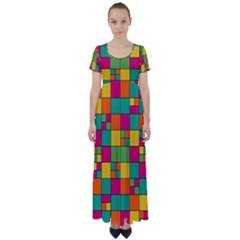 Squares Abstract Background Abstract High Waist Short Sleeve Maxi Dress by Nexatart