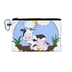 Friends Not Food - Cute Pig And Chicken Canvas Cosmetic Bag (medium) by Valentinaart