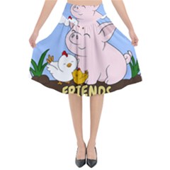 Friends Not Food - Cute Pig And Chicken Flared Midi Skirt by Valentinaart