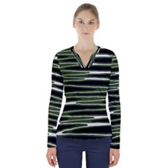 Sketched Wavy Stripes Pattern V-neck Long Sleeve Top by dflcprints