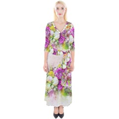 Flowers Bouquet Art Nature Quarter Sleeve Wrap Maxi Dress by Nexatart