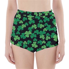 St  Patricks Day Clover Pattern High-waisted Bikini Bottoms by Valentinaart