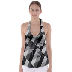 Black And White Grunge Striped Pattern Babydoll Tankini Top by dflcprints