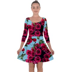 Roses Blue Quarter Sleeve Skater Dress by snowwhitegirl