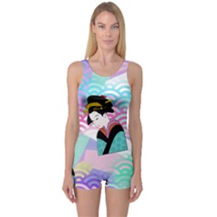 Japanese Abstract One Piece Boyleg Swimsuit by snowwhitegirl