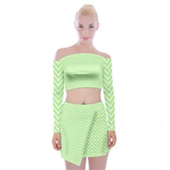 Green Chevron Off Shoulder Top With Mini Skirt Set by snowwhitegirl