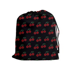 Cherries Black Drawstring Pouches (extra Large) by snowwhitegirl