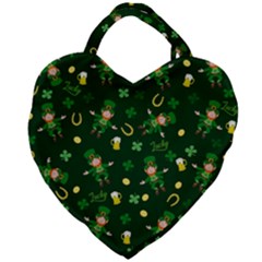 St Patricks Day Pattern Giant Heart Shaped Tote by Valentinaart