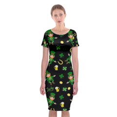 St Patricks Day Pattern Classic Short Sleeve Midi Dress by Valentinaart