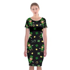 St Patricks Day Pattern Classic Short Sleeve Midi Dress by Valentinaart