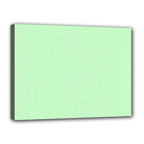    Classic Mint Green & White Herringbone Pattern Canvas 16  X 12  by PodArtist