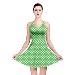 White Heart-shaped Clover On Green St  Patrick s Day Reversible Skater Dress by PodArtist