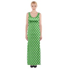 White Heart-shaped Clover On Green St  Patrick s Day Maxi Thigh Split Dress by PodArtist