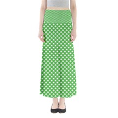 White Heart-shaped Clover On Green St  Patrick s Day Full Length Maxi Skirt by PodArtist