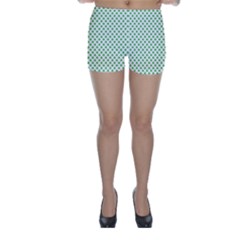 Green Heart-shaped Clover On White St  Patrick s Day Skinny Shorts by PodArtist