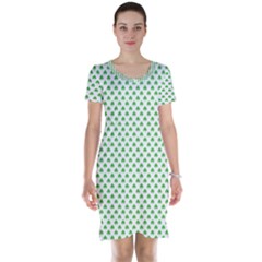 Green Heart-shaped Clover On White St  Patrick s Day Short Sleeve Nightdress by PodArtist