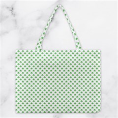 Green Heart-shaped Clover On White St  Patrick s Day Medium Tote Bag by PodArtist