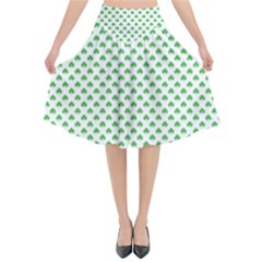 Green Heart-shaped Clover On White St  Patrick s Day Flared Midi Skirt by PodArtist