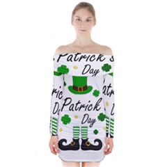 St Patricks Leprechaun Long Sleeve Off Shoulder Dress by Valentinaart