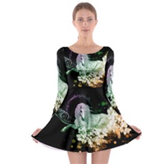 Wonderful Unicorn With Flowers Long Sleeve Skater Dress by FantasyWorld7