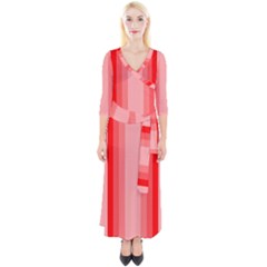 Red Monochrome Vertical Stripes Quarter Sleeve Wrap Maxi Dress by Nexatart