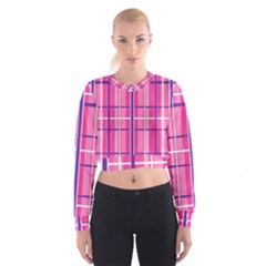 Gingham Hot Pink Navy White Cropped Sweatshirt by Nexatart