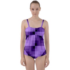 Purple Geometric Cotton Fabric Twist Front Tankini Set by Nexatart