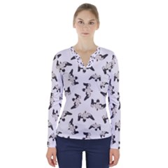 Birds Pattern Photo Collage V-neck Long Sleeve Top by dflcprints