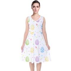 Easter Pattern V-neck Midi Sleeveless Dress  by Valentinaart