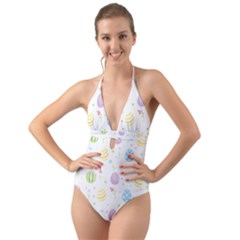 Easter Pattern Halter Cut-out One Piece Swimsuit by Valentinaart